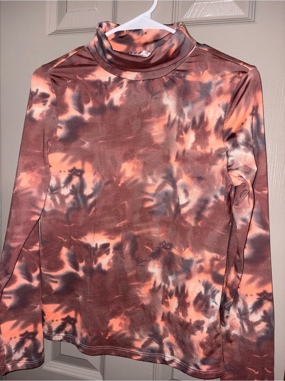 Tie-Dye Long Sleeve Mock Neck Top - Peach & Brown